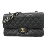 【6kd3390】シャネル ショルダーバッグ マトラッセ Wフラップ Wチェーン キャビアスキン ブラック シルバー金具【中古】レディース