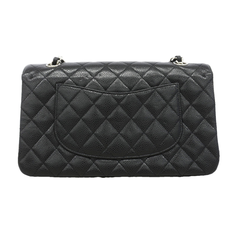 【6kd3390】シャネル ショルダーバッグ マトラッセ Wフラップ Wチェーン キャビアスキン ブラック シルバー金具【中古】レディース
