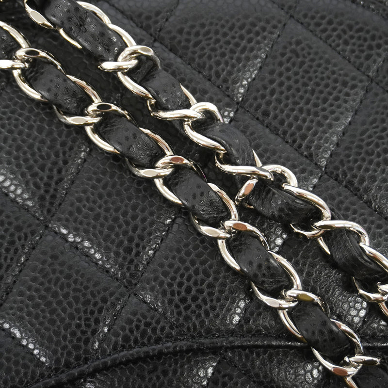 【6kd3390】シャネル ショルダーバッグ マトラッセ Wフラップ Wチェーン キャビアスキン ブラック シルバー金具【中古】レディース