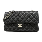 【6kd3391】シャネル ショルダーバッグ マトラッセ Wフラップ Wチェーン ラムスキン ブラック シルバー金具【中古】レディース