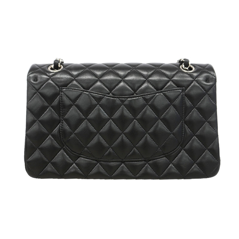 【6kd3391】シャネル ショルダーバッグ マトラッセ Wフラップ Wチェーン ラムスキン ブラック シルバー金具【中古】レディース