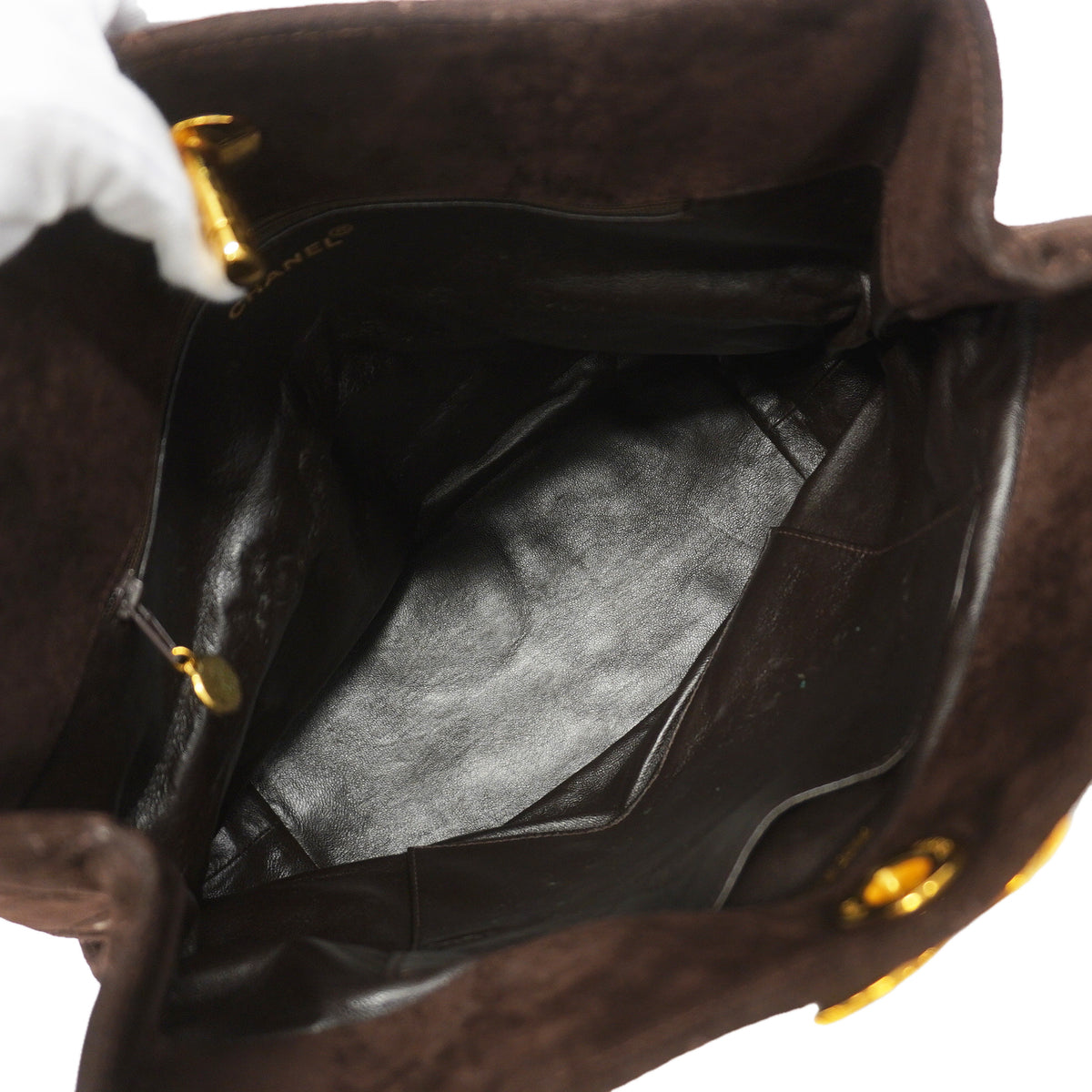 【6kd3392】シャネル チェーントート マトラッセ デカココ スウェード ダークブラウン ゴールド金具【中古】レディース