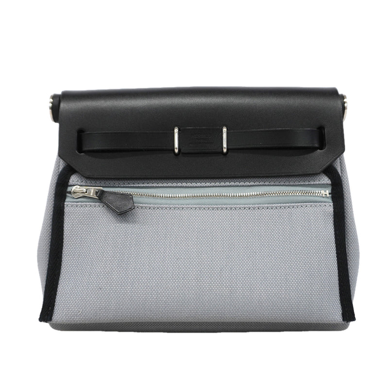 【6kd3393】エルメス ショルダーバッグ エールバッグジップミニ トワルアッシュ ブラック グレー シルバー金具 K刻印【中古】レディース