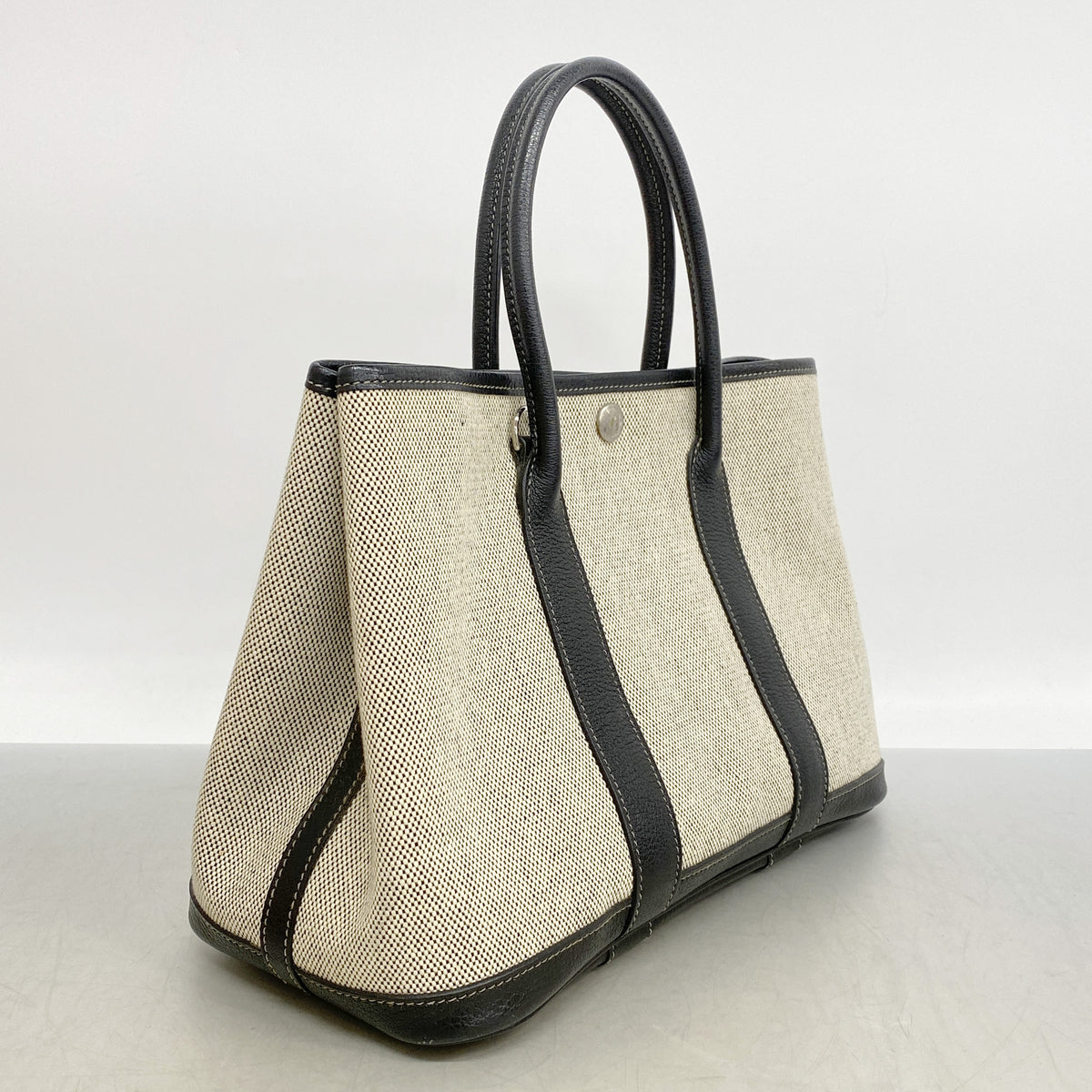【6kd3402】エルメス トートバッグ ガーデンパーティTPM トワルアッシュ ブラック シルバー金具 □J刻印 2wayバッグ【中古】レディース
