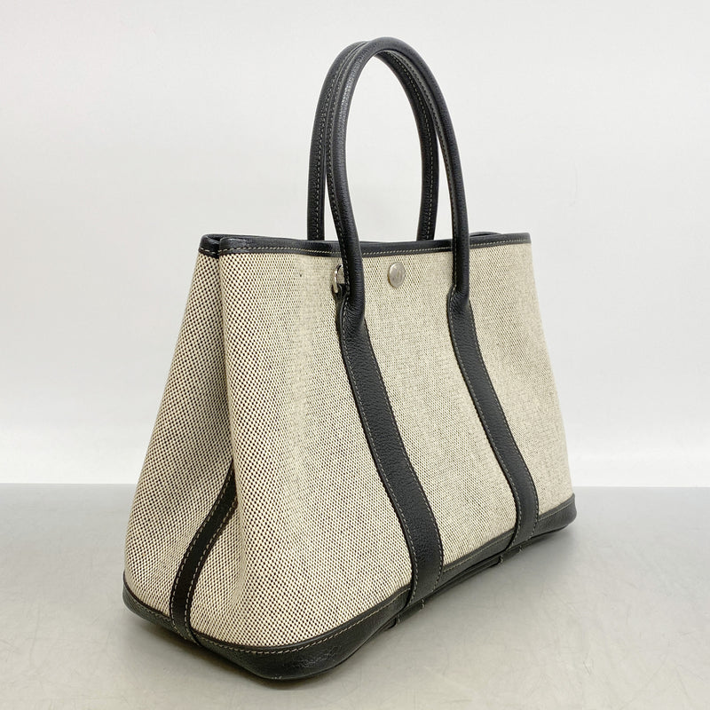 【6kd3402】エルメス トートバッグ ガーデンパーティTPM トワルアッシュ ブラック シルバー金具 □J刻印 2wayバッグ【中古】レディース
