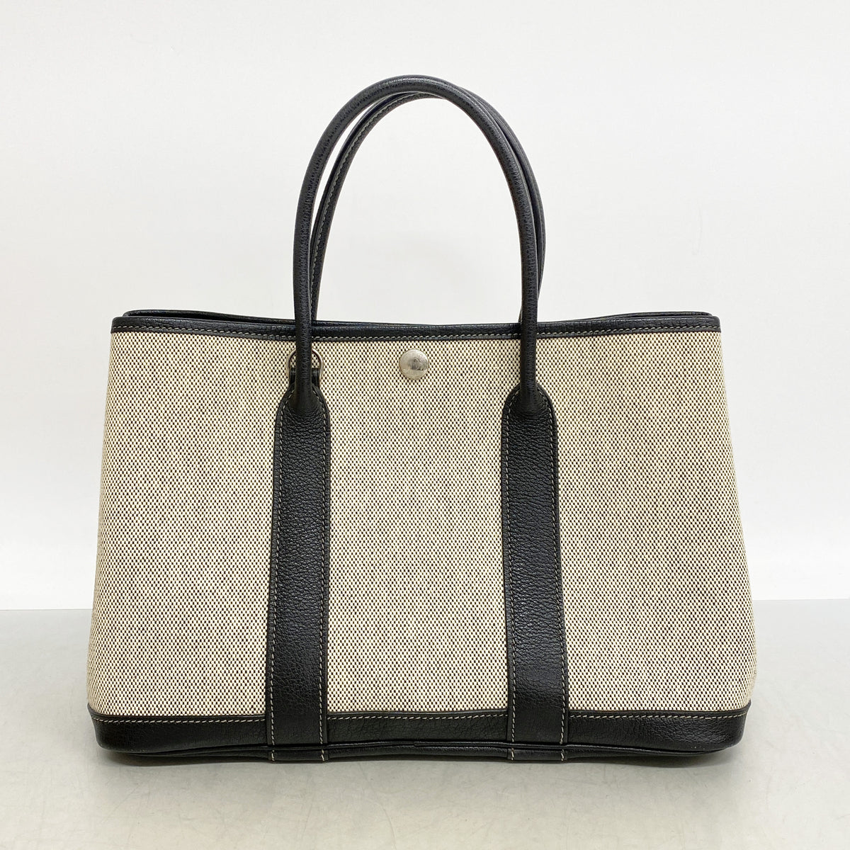 【6kd3402】エルメス トートバッグ ガーデンパーティTPM トワルアッシュ ブラック シルバー金具 □J刻印 2wayバッグ【中古】レディース