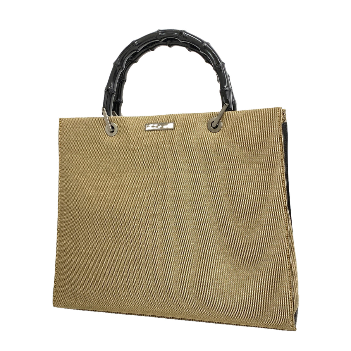 【6kd3418】グッチ ハンドバッグ バンブー 002 1010 ナイロンキャンバス カーキ シルバー金具【中古】レディース