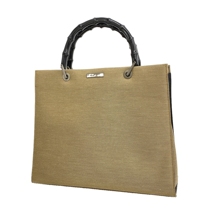 【6kd3418】グッチ ハンドバッグ バンブー 002 1010 ナイロンキャンバス カーキ シルバー金具【中古】レディース