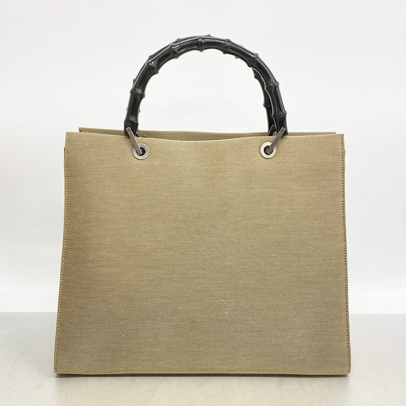 【6kd3418】グッチ ハンドバッグ バンブー 002 1010 ナイロンキャンバス カーキ シルバー金具【中古】レディース