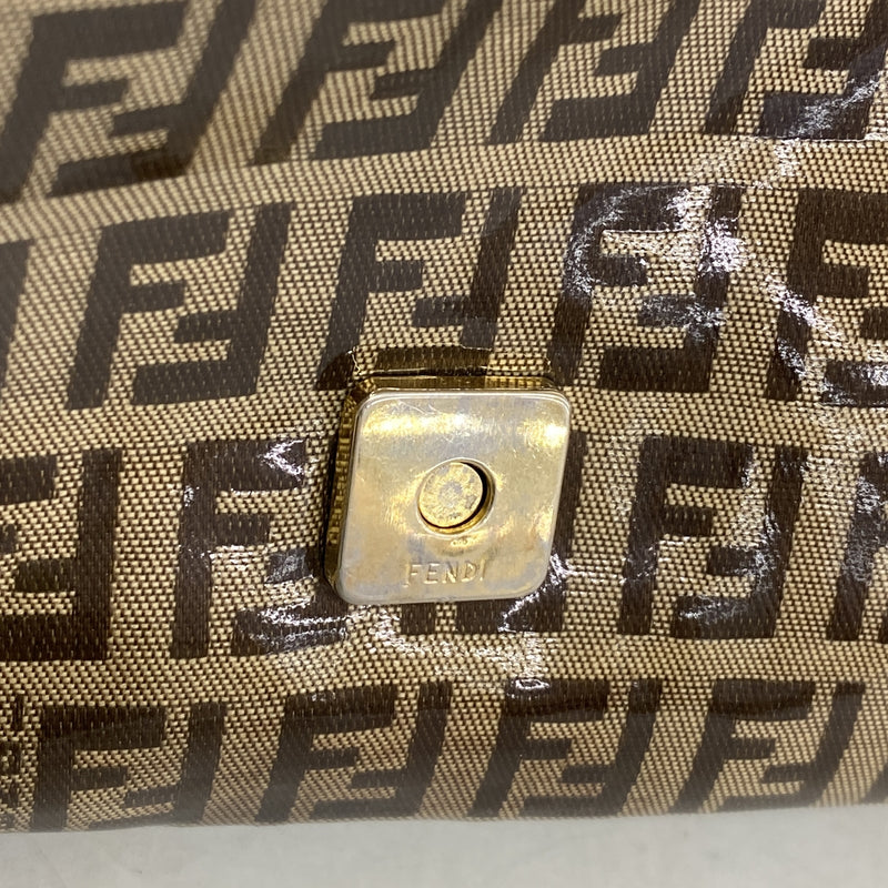 【6kd3419】フェンディ ハンドバッグ ズッキーノ マンマバケット コーティングキャンバス ブラウン ゴールド金具【中古】レディース