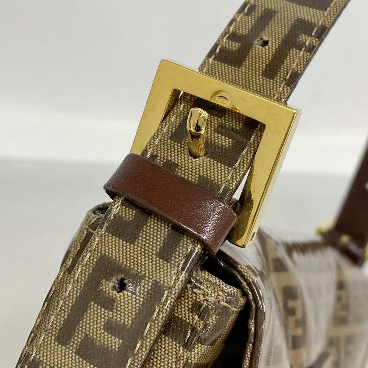 【6kd3419】フェンディ ハンドバッグ ズッキーノ マンマバケット コーティングキャンバス ブラウン ゴールド金具【中古】レディース