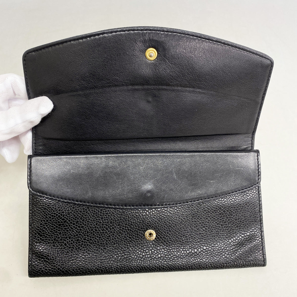 【6kd3420】シャネル 長財布 キャビアスキン ブラック ゴールド金具【中古】メンズ レディース ユニセックス