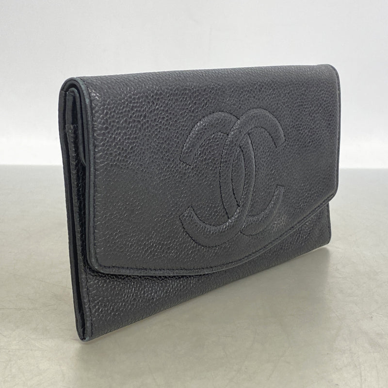 【6kd3420】シャネル 長財布 キャビアスキン ブラック ゴールド金具【中古】メンズ レディース ユニセックス
