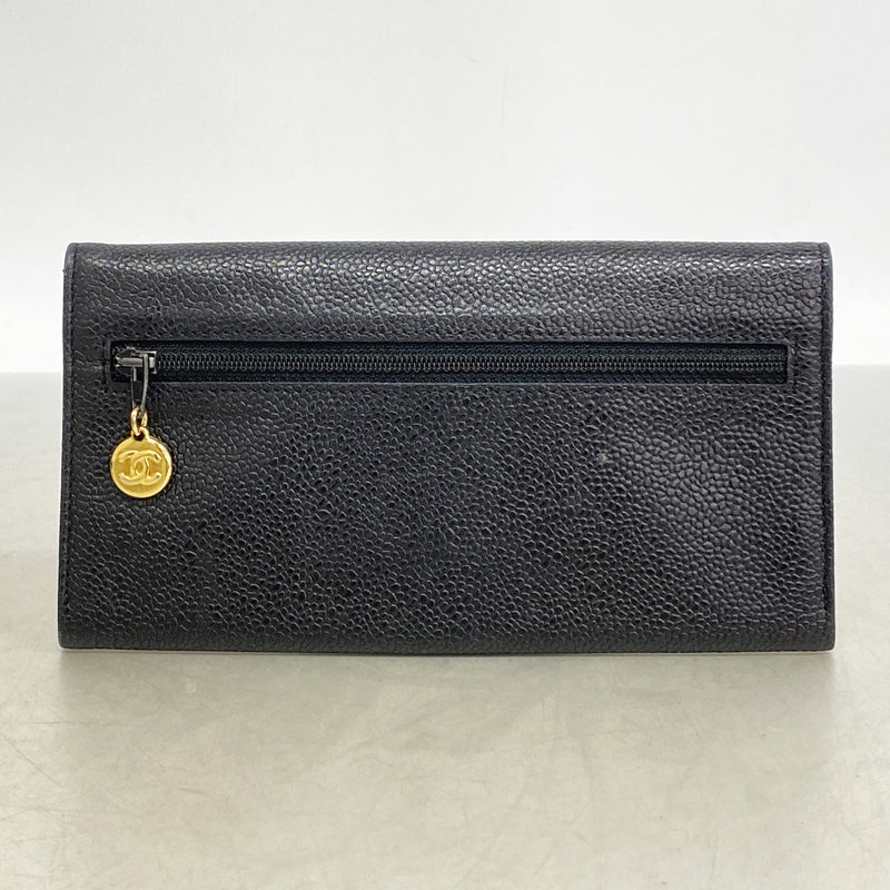 【6kd3420】シャネル 長財布 キャビアスキン ブラック ゴールド金具【中古】メンズ レディース ユニセックス