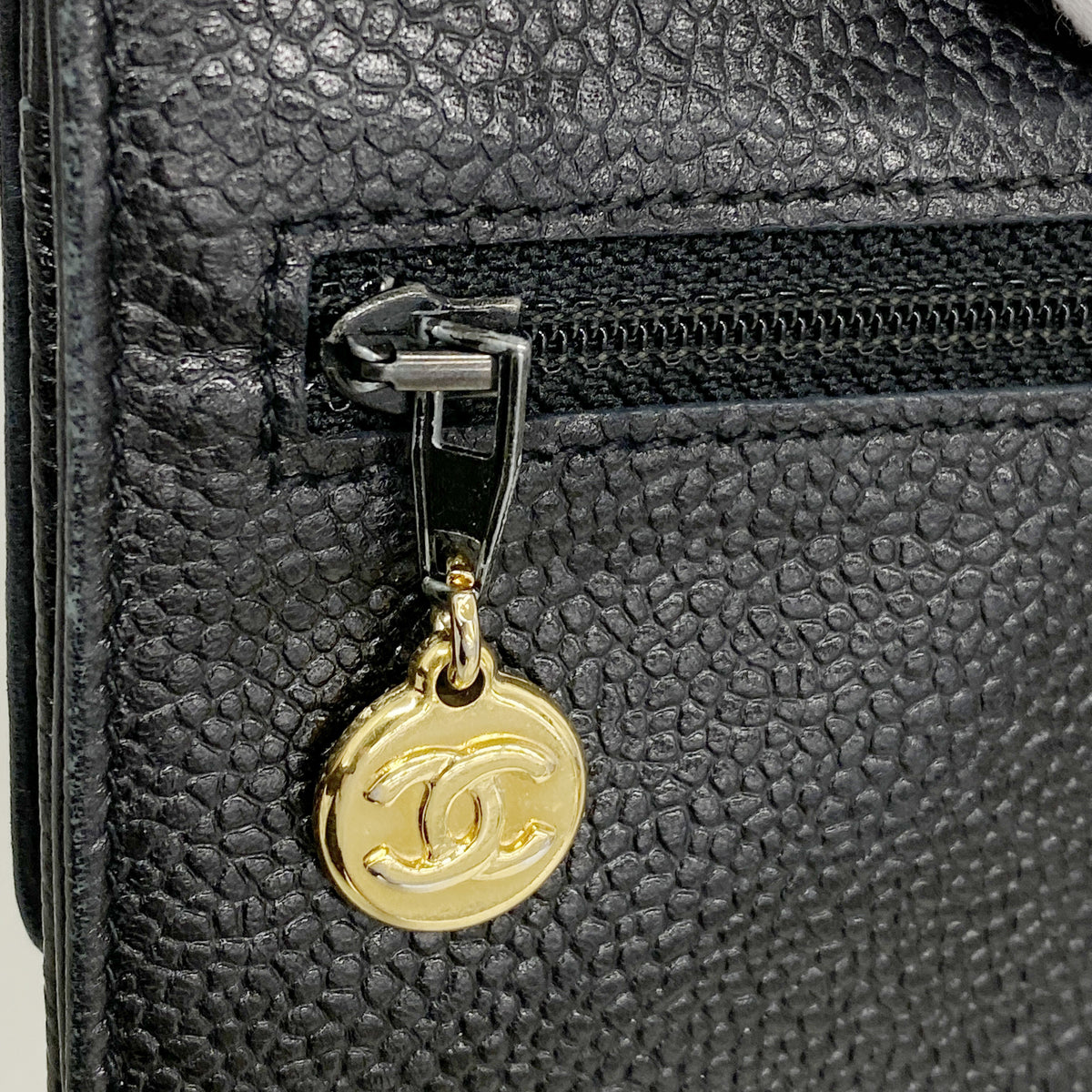 【6kd3420】シャネル 長財布 キャビアスキン ブラック ゴールド金具【中古】メンズ レディース ユニセックス