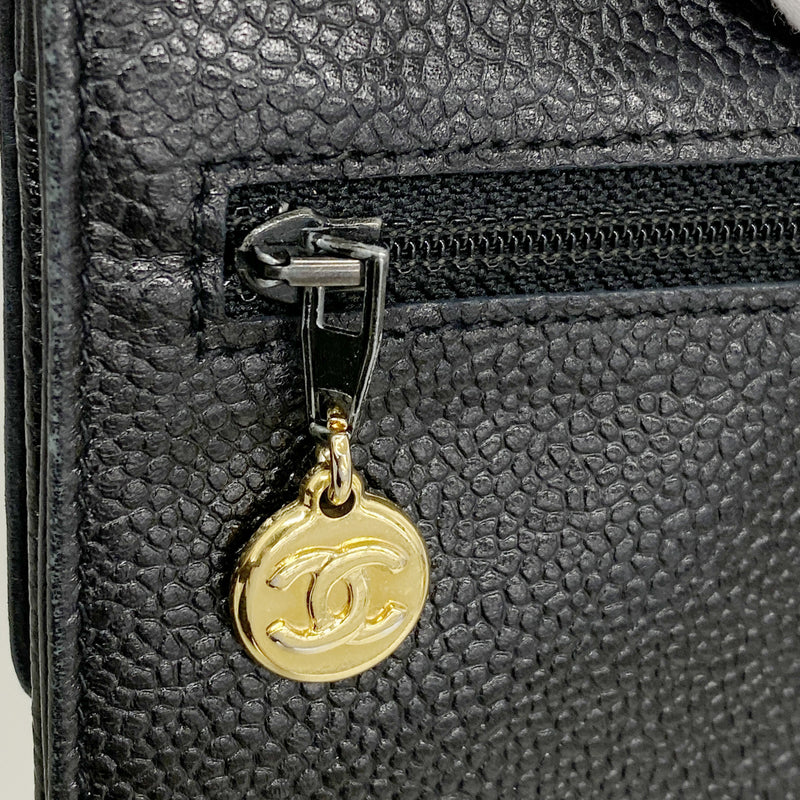 【6kd3420】シャネル 長財布 キャビアスキン ブラック ゴールド金具【中古】メンズ レディース ユニセックス