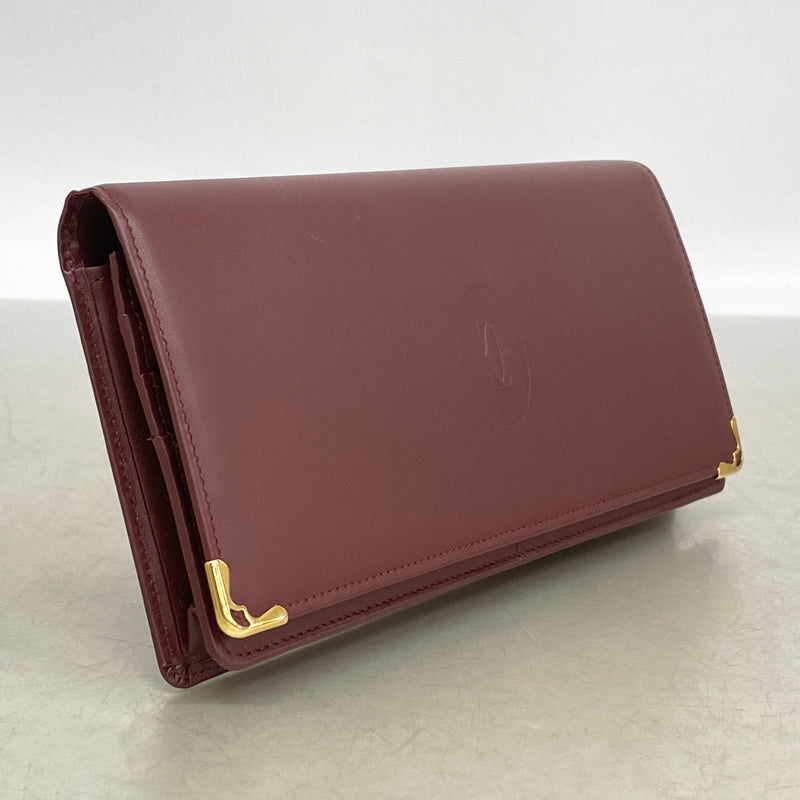 【6kd3421】カルティエ 長財布 マスト レザー ボルドー ゴールド金具【中古】レディース