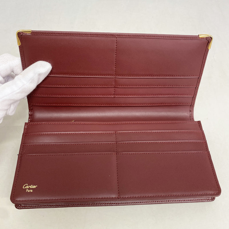 【6kd3421】カルティエ 長財布 マスト レザー ボルドー ゴールド金具【中古】レディース