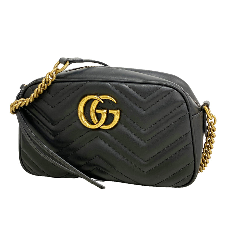 【6kd3423】グッチ ショルダーバッグ GGマーモント 447632 レザー ブラック ゴールド金具【中古】レディース