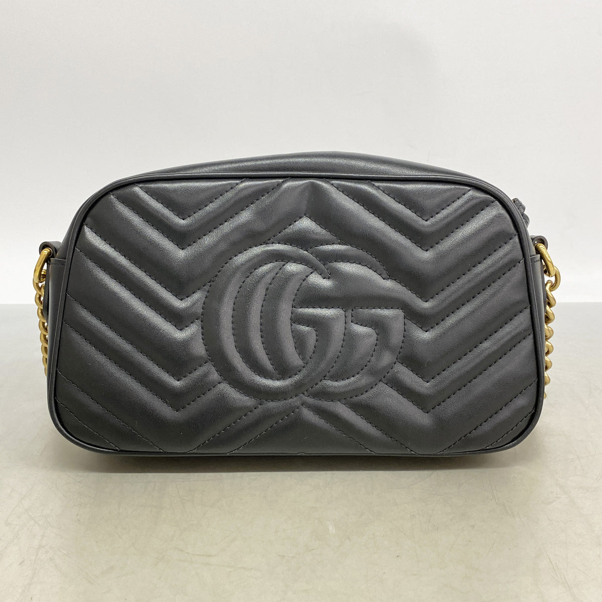 【6kd3423】グッチ ショルダーバッグ GGマーモント 447632 レザー ブラック ゴールド金具【中古】レディース