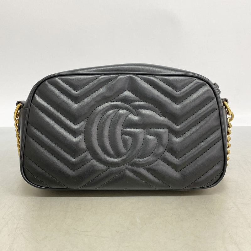 【6kd3423】グッチ ショルダーバッグ GGマーモント 447632 レザー ブラック ゴールド金具【中古】レディース