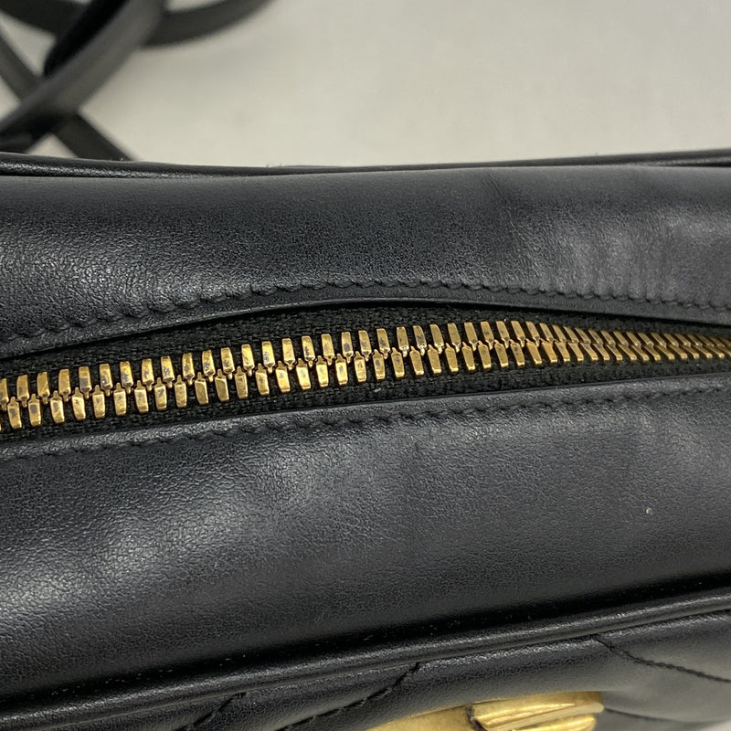 【6kd3423】グッチ ショルダーバッグ GGマーモント 447632 レザー ブラック ゴールド金具【中古】レディース