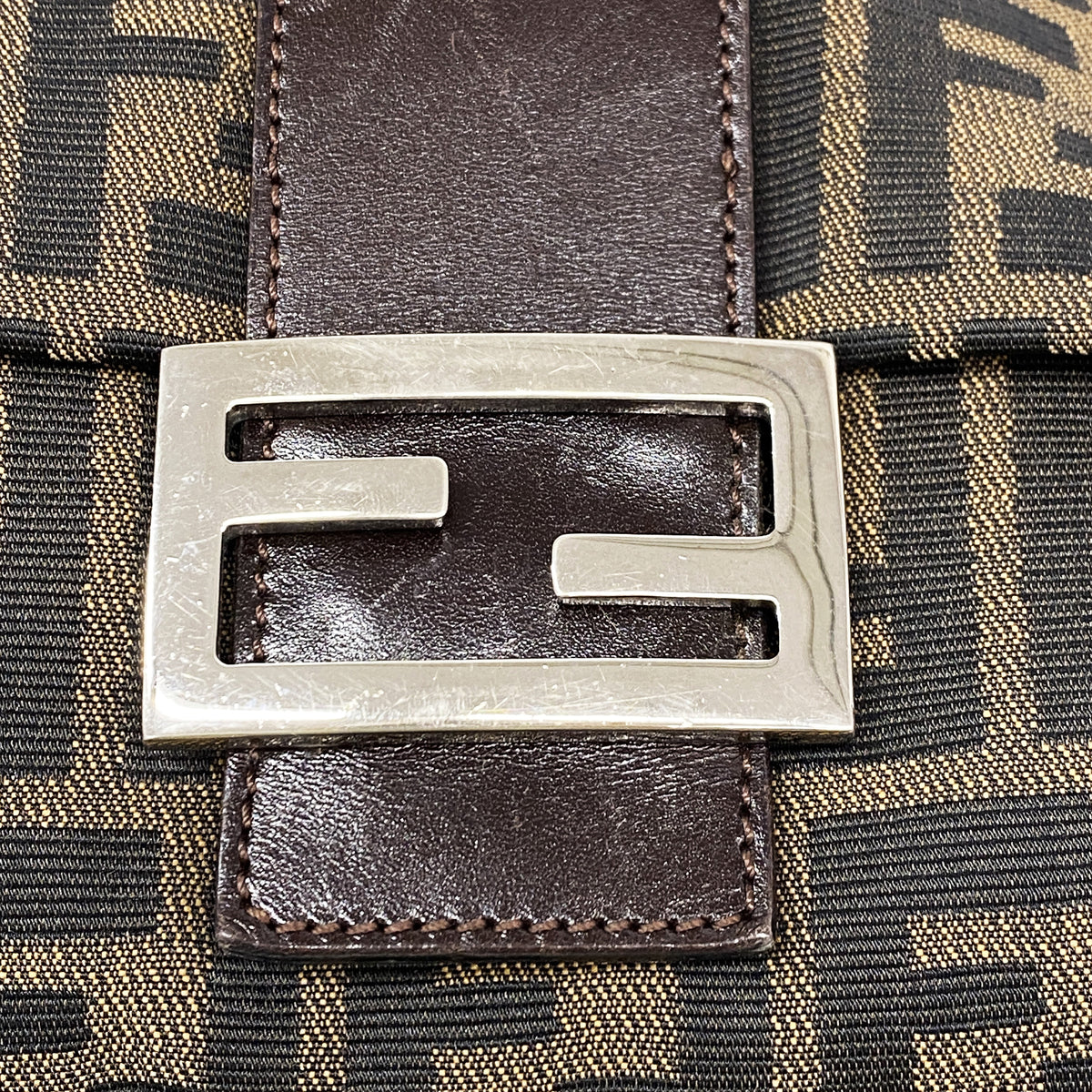 【6kd3435】フェンディ ハンドバッグ ズッカ ナイロンキャンバス ブラウン シルバー金具【中古】レディース