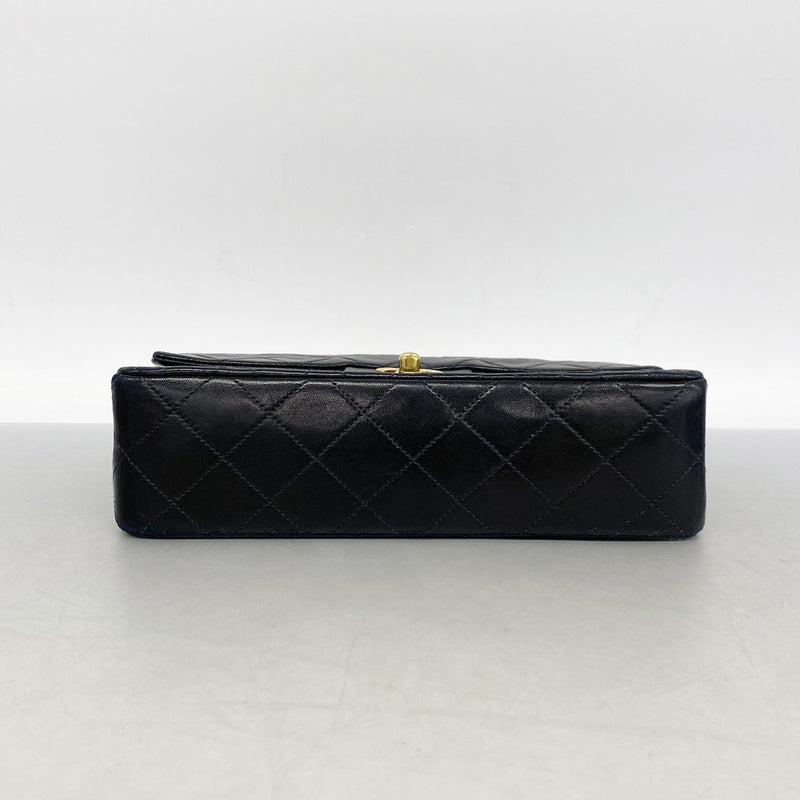 【6kd3436】シャネル ショルダーバッグ マトラッセ Wフラップ Wチェーン ラムスキン ブラック ゴールド金具【中古】レディース