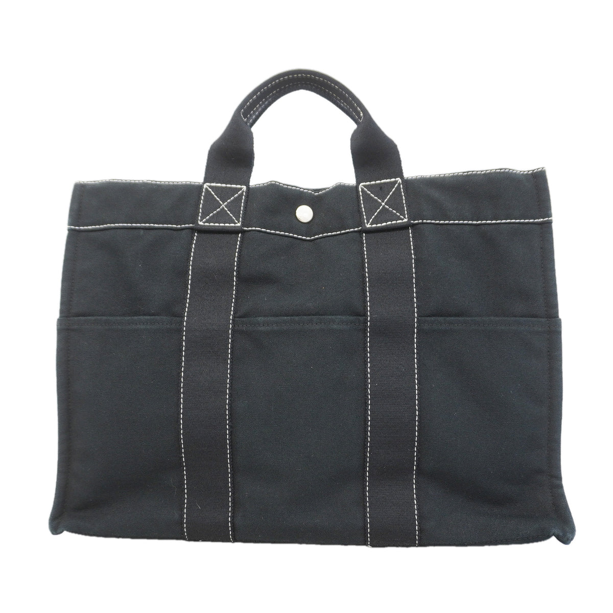 【6kd3459】エルメス トートバッグ ドーヴィルMM キャンバス ブラック シルバー金具【中古】メンズ レディース ユニセックス