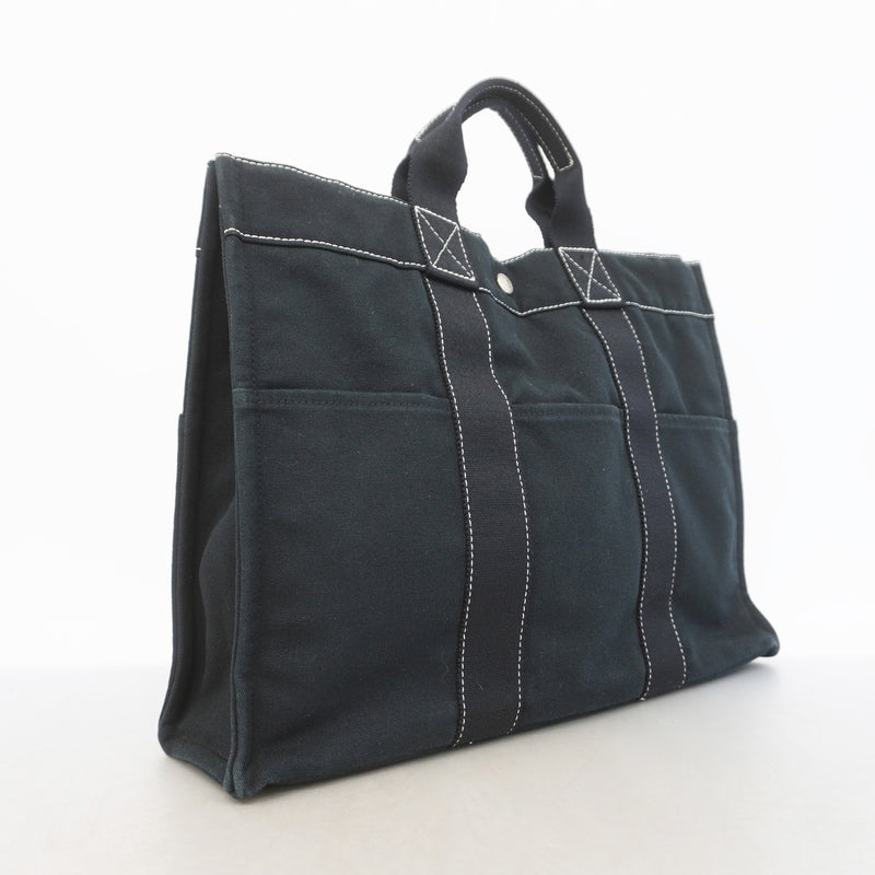 【6kd3459】エルメス トートバッグ ドーヴィルMM キャンバス ブラック シルバー金具【中古】メンズ レディース ユニセックス