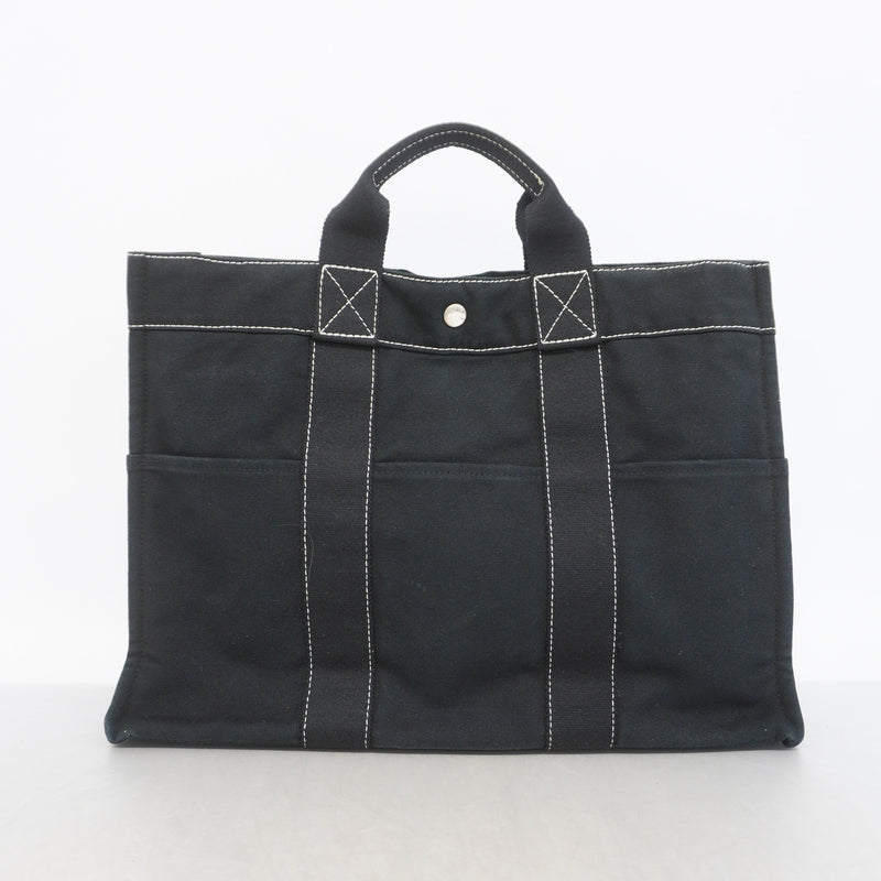 【6kd3459】エルメス トートバッグ ドーヴィルMM キャンバス ブラック シルバー金具【中古】メンズ レディース ユニセックス