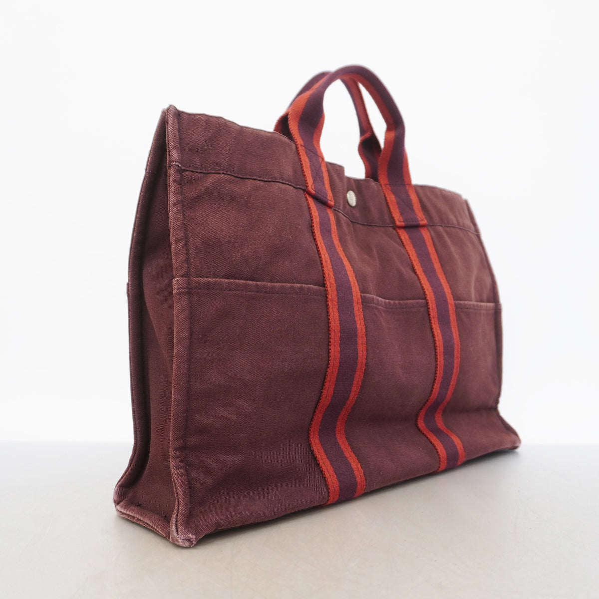 【6kd3460】エルメス トートバッグ フールトゥMM キャンバス ボルドー シルバー金具【中古】メンズ レディース ユニセックス