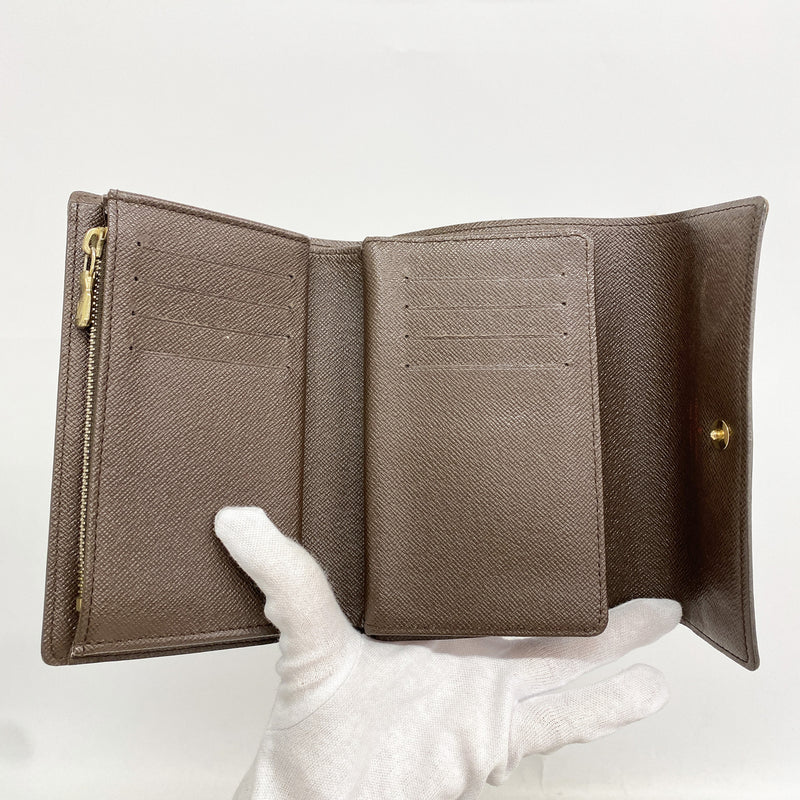 【6kd3462】ルイヴィトン 三つ折り財布 ダミエ ポルトフォイユアレクサンドラ N63067 エベヌ【中古】レディース