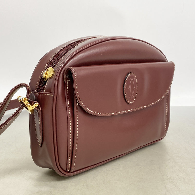 【6kd3470】カルティエ ショルダーバッグ マスト レザー ボルドー ゴールド金具【中古】レディース
