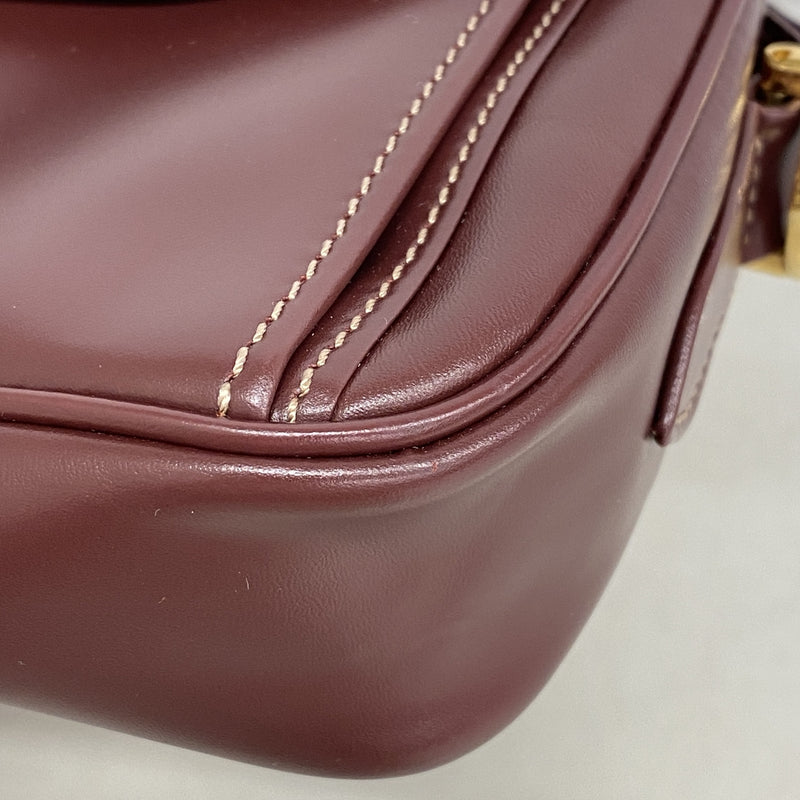 【6kd3470】カルティエ ショルダーバッグ マスト レザー ボルドー ゴールド金具【中古】レディース