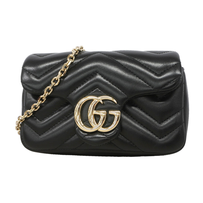【6kd3481】グッチ ショルダーバッグ GGマーモント 841290 レザー ブラック シャンパンゴールド金具【中古】レディース