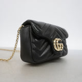 【6kd3481】グッチ ショルダーバッグ GGマーモント 841290 レザー ブラック シャンパンゴールド金具【中古】レディース