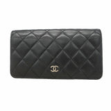 【6kd3490】シャネル 長財布 マトラッセ ラムスキン ブラック シルバー金具【中古】レディース