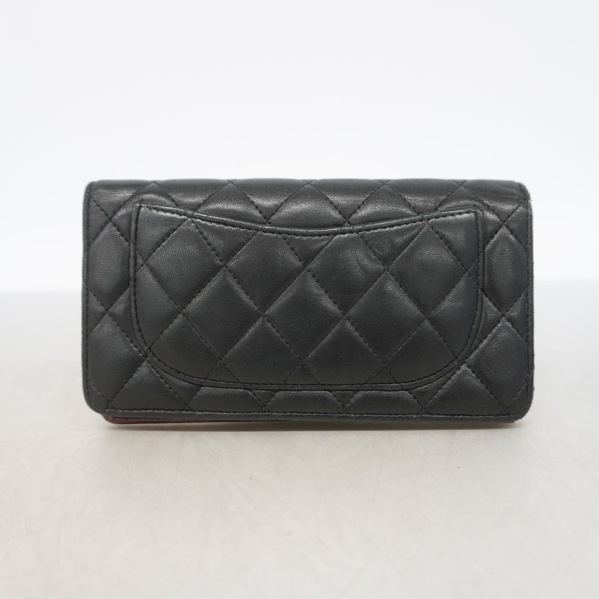 【6kd3490】シャネル 長財布 マトラッセ ラムスキン ブラック シルバー金具【中古】レディース