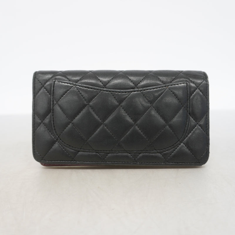 【6kd3490】シャネル 長財布 マトラッセ ラムスキン ブラック シルバー金具【中古】レディース