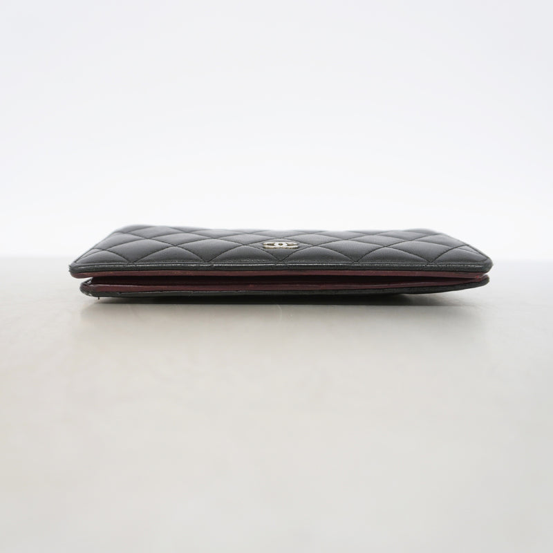 【6kd3490】シャネル 長財布 マトラッセ ラムスキン ブラック シルバー金具【中古】レディース