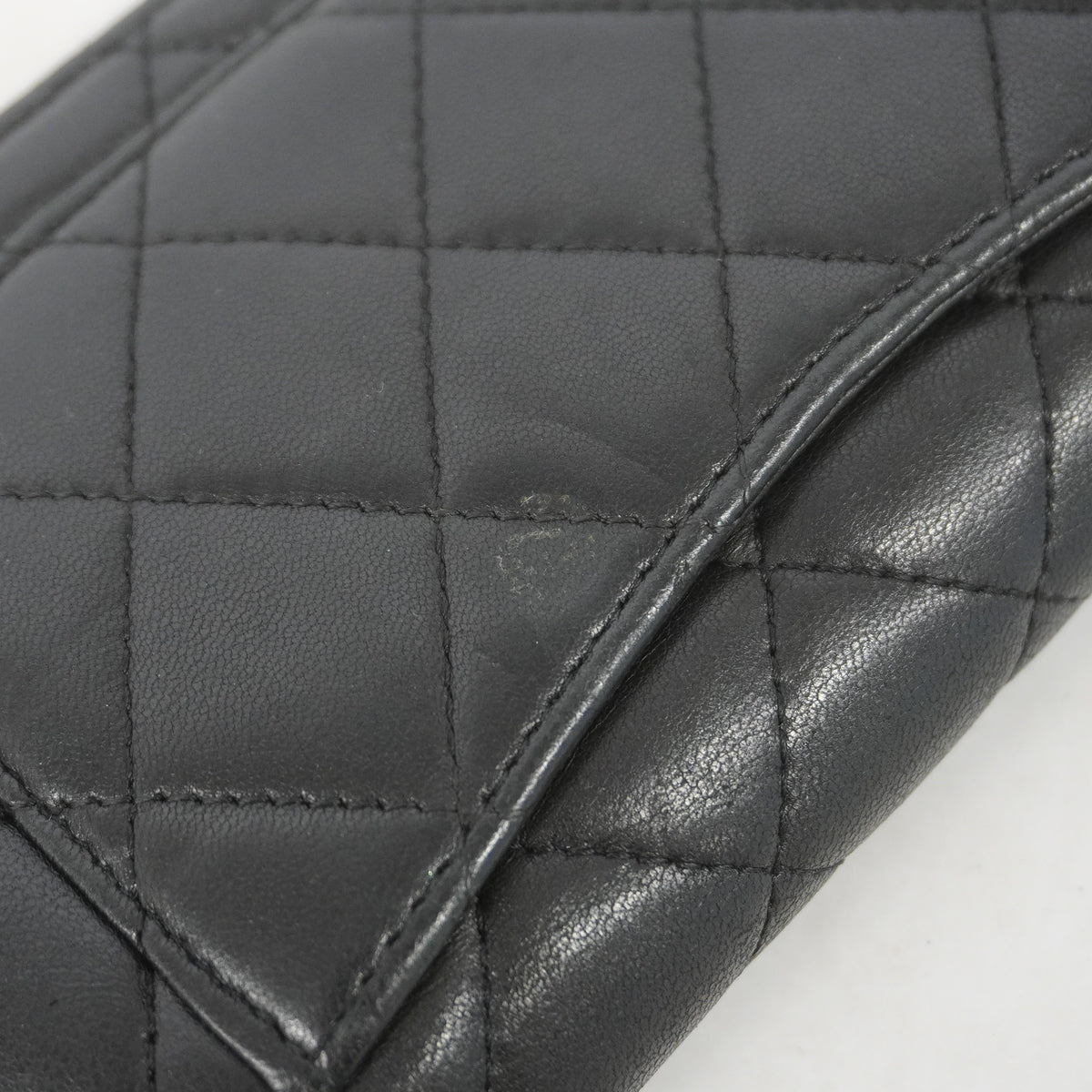 【6kd3490】シャネル 長財布 マトラッセ ラムスキン ブラック シルバー金具【中古】レディース