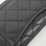 【6kd3490】シャネル 長財布 マトラッセ ラムスキン ブラック シルバー金具【中古】レディース