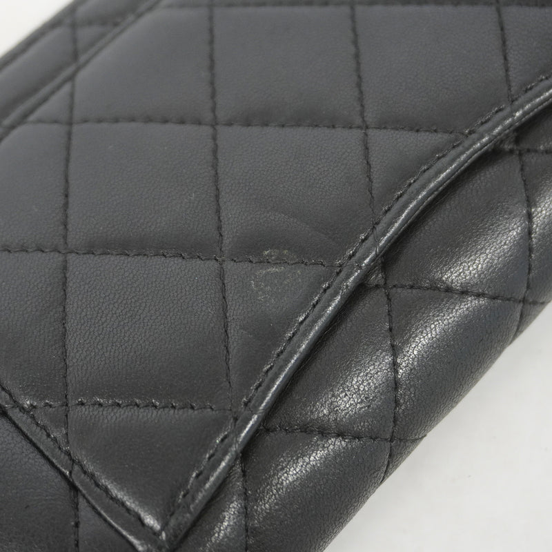 【6kd3490】シャネル 長財布 マトラッセ ラムスキン ブラック シルバー金具【中古】レディース
