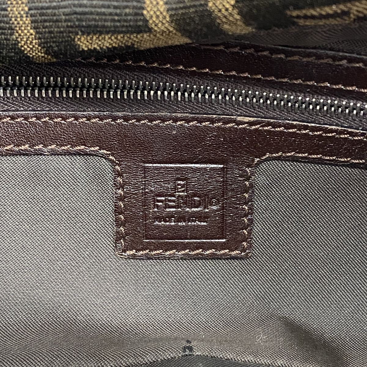 【6kd3498】フェンディ ハンドバッグ ズッカ ナイロンキャンバス ブラウン シルバー金具【中古】レディース