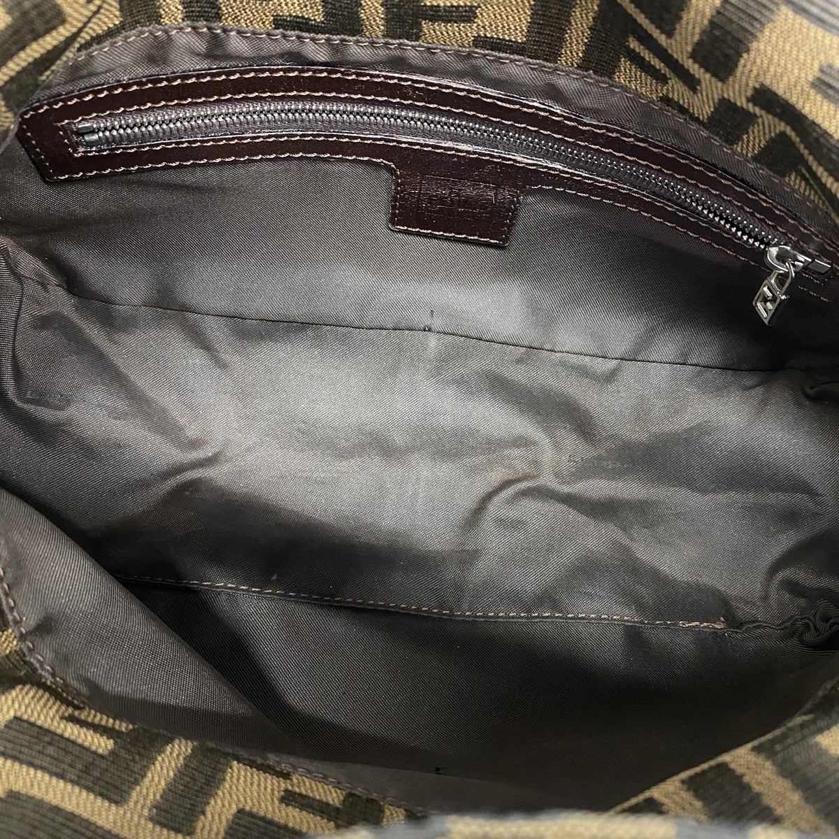 【6kd3498】フェンディ ハンドバッグ ズッカ ナイロンキャンバス ブラウン シルバー金具【中古】レディース