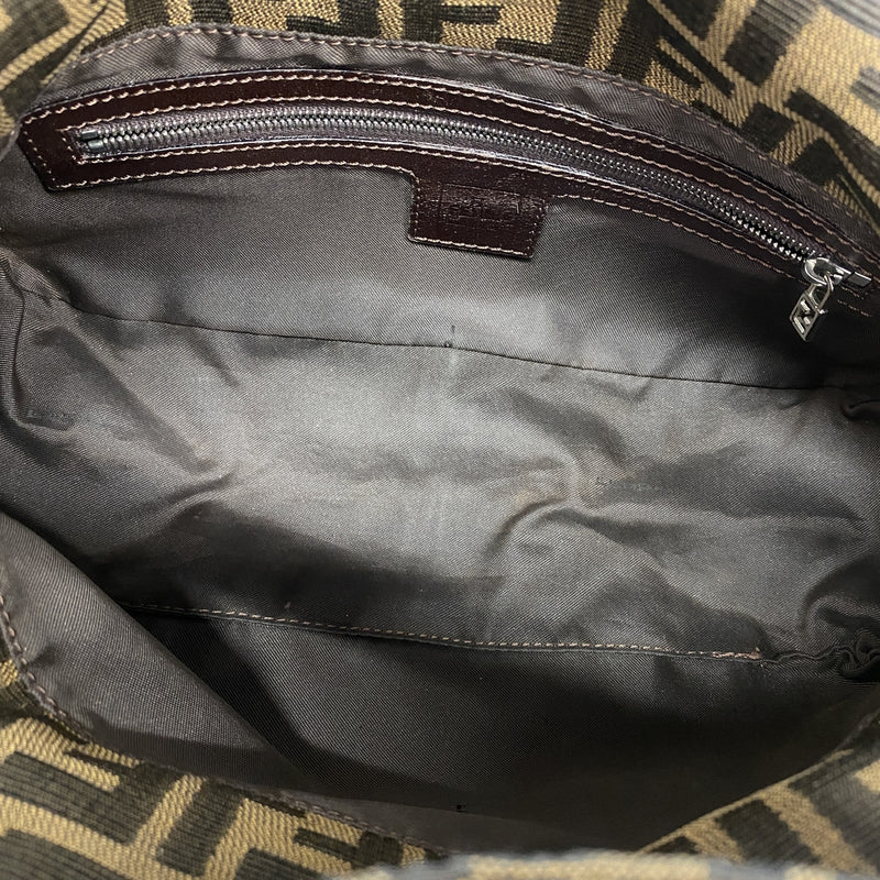 【6kd3498】フェンディ ハンドバッグ ズッカ ナイロンキャンバス ブラウン シルバー金具【中古】レディース
