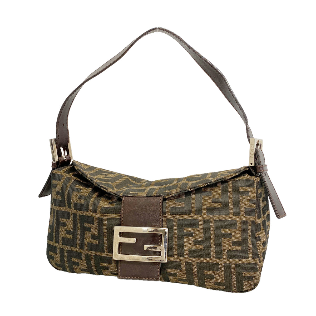 【6kd3498】フェンディ ハンドバッグ ズッカ ナイロンキャンバス ブラウン シルバー金具【中古】レディース