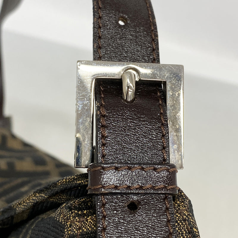 【6kd3498】フェンディ ハンドバッグ ズッカ ナイロンキャンバス ブラウン シルバー金具【中古】レディース