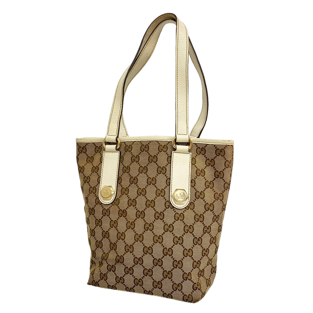 【6kd3499】グッチ トートバッグ GGキャンバス 153361 キャンバス ブラウン ホワイト シャンパンゴールド金具【中古】レディース